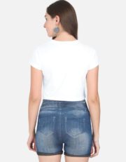 कॅट फाईट Women’s Crop Top – White | Marathi Printed Cat Fight T-Shirt - Image 2