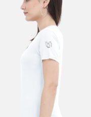 कॅट फाईट Women’s Crop Top – White | Marathi Printed Cat Fight T-Shirt - Image 3