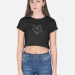 कॅट फाईट Women’s Crop Top – Black | Marathi Cat Fight Printed T-Shirt