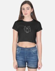 कॅट फाईट Women’s Crop Top – Black | Marathi Cat Fight Printed T-Shirt