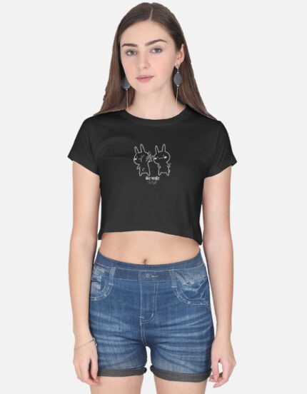 कॅट फाईट Women’s Crop Top – Black | Marathi Cat Fight Printed T-Shirt