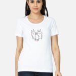 कॅट फाईट Women’s Classic T-Shirt – White | Marathi Cat Fight Tee