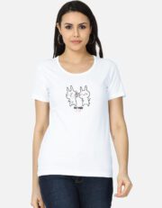 कॅट फाईट Women’s Classic T-Shirt – White | Marathi Cat Fight Tee