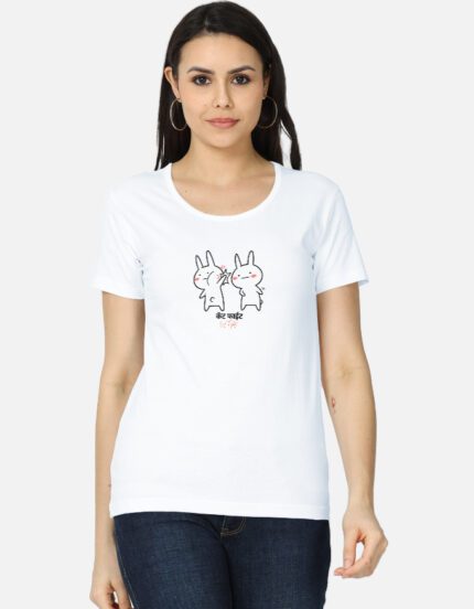 कॅट फाईट Women’s Classic T-Shirt – White | Marathi Cat Fight Tee