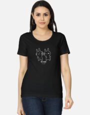 कॅट फाईट Women’s Classic T-Shirt – Black | Marathi Printed Cat Fight Tee