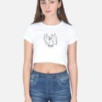 कॅट फाईट Women’s Crop Top – White | Marathi Printed Cat Fight T-Shirt