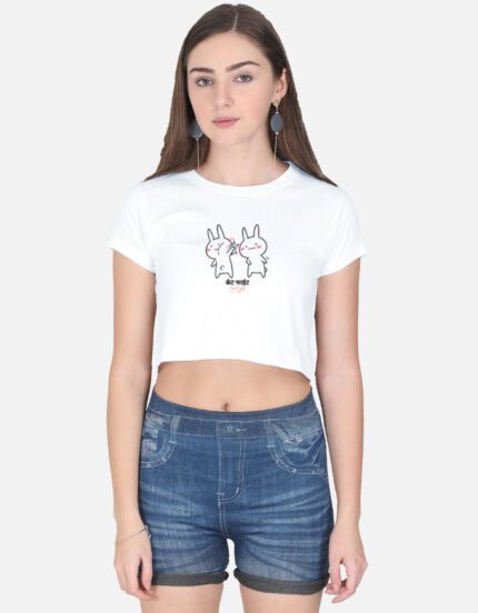 कॅट फाईट Women’s Crop Top – White | Marathi Printed Cat Fight T-Shirt